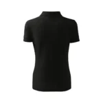 Spate tricou polo damă negru cu croială cambrată și design minimalist potrivit pentru uniforme elegante și echipe profesionale