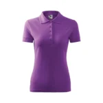 Tricou polo damă mov cu guler clasic și sistem de nasturi, stil business casual ideal pentru uniforme și echipe corporate