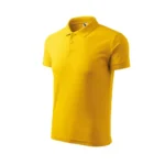 Tricou polo bărbați personalizat galben văzut din perspectivă laterală, cu guler polo clasic și croială modernă pentru branding corporate
