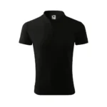 Tricou polo bărbați personalizat negru prezentat frontal pe fundal neutru, guler clasic cu nasturi și design elegant pentru uniforme profesionale