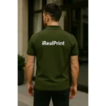 Spate tricou polo bărbați personalizat militar cu logo iRealPrint imprimat vizibil, uniformă profesională pentru echipe și identitate vizuală