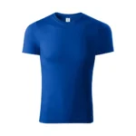 Tricou unisex personalizat albastru regal prezentat frontal pe fundal neutru, croială universală și material bumbac confortabil
