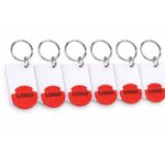 Set brelocuri dreptunghiulare cu FISĂ de cumpărături roșii personalizate, accesorii promoționale pentru campanii de distribuție și branding cu impact rapid