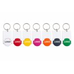 Set brelocuri dreptunghiulare cu FISĂ de cumpărături galbene personalizate, accesorii promoționale ideale pentru campanii active, distribuție în masă și vizibilitate crescută