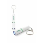 Brelocuri cu lanternă personalizate verde, prezentare dublă produs pentru evidențierea designului compact și a utilității promoționale