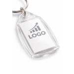 Breloc promoțional transparent cu insert foto personalizat față-verso, ideal pentru branding și comunicare vizuală dublă