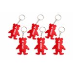 breloc reflectorizant personalizat roșu în formă de animal cu logo, accesoriu promoțional pentru siguranță rutieră și vizibilitate ridicată