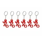 Breloc desfăcător de sticle bicicletă roșu fotografiat din perspectivă laterală, design metalic compact și aspect promoțional modern