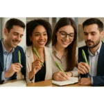 Pixuri eco din paie de grâu verzi prezentate în mâinile utilizatorilor, produse promoționale sustenabile pentru branding responsabil și campanii corporate eco.