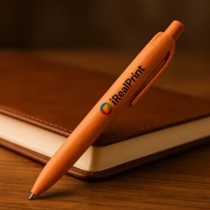 Pix sustenabil portocaliu din paie de grau personalizat cu logo instrument promotional eco pentru branding creativ
