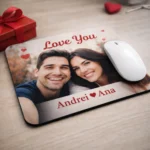 Mouse pad dreptunghiular personalizat cu fotografie de cuplu și mesaj romantic, cadou util pentru birou sau calculator personal