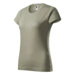 Tricou damă personalizat kaki deschis prezentat din perspectivă trei sferturi pentru evidențierea formei și a materialului