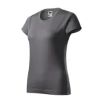 Tricou damă personalizat gri metalic prezentat din perspectivă trei sferturi pentru evidențierea formei și a materialului