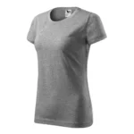 Tricou damă personalizat gri închis prezentat din perspectivă trei sferturi pentru evidențierea croielii feminine și a materialului