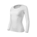 Bluză damă albă văzută din perspectivă laterală, design minimalist și croială elegantă potrivită pentru personalizare profesională