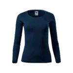 Bluză damă personalizată albastru navy prezentată frontal, croială feminină modernă și suprafață perfectă pentru aplicarea logo-ului