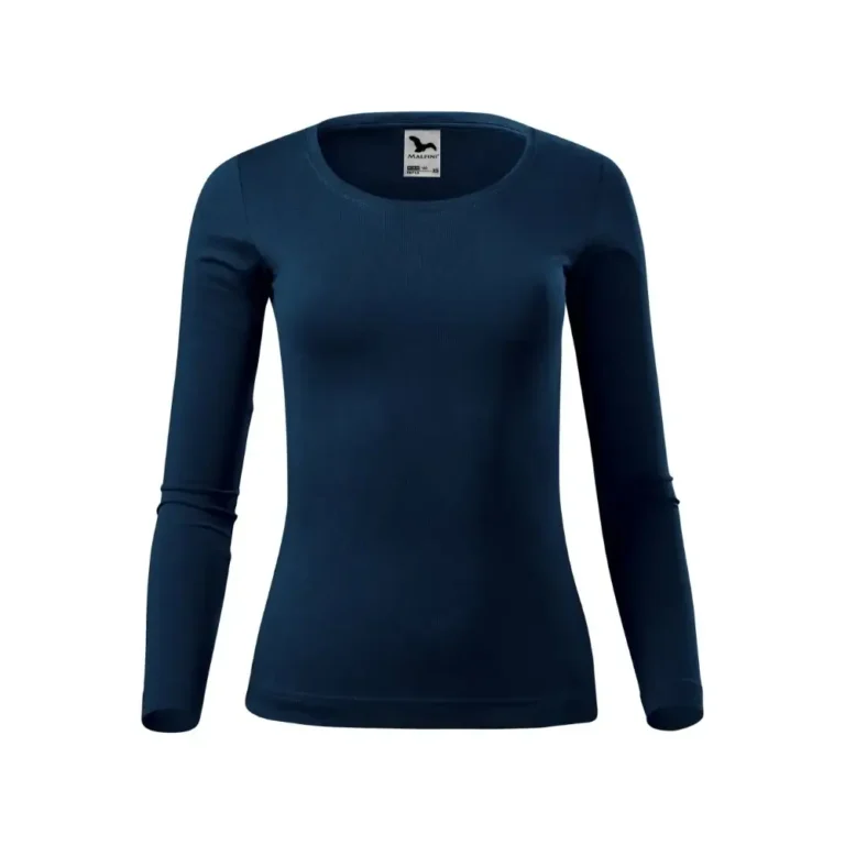 Bluză damă personalizată albastru navy prezentată frontal, croială feminină modernă și suprafață perfectă pentru aplicarea logo-ului