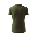 Spate tricou polo damă verde militar cu croială cambrată și design minimalist potrivit pentru uniforme și branding corporate