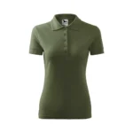 Tricou polo damă kaki cu guler structurat și nasturi, stil business casual ideal pentru uniforme și echipe corporate