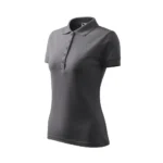 Tricou polo damă gri metalic cu croială feminină cambrată și design modern, potrivit pentru branding profesional
