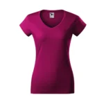 Tricou damă roșu fucsie cu anchior în V prezentat frontal pe fundal neutru, croială feminină modernă și suprafață ideală pentru personalizare
