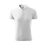 Tricou polo bărbați personalizat alb prezentat frontal pe fundal neutru pentru evidențierea croielii masculine și a suprafeței de personalizare