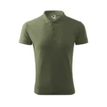 Tricou polo bărbați personalizat kaki prezentat frontal, evidențiind designul polo clasic cu guler structurat și croială masculină modernă