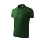 Spate tricou polo bărbați personalizat verde sticlă prezentat pe fundal neutru pentru evidențierea croielii masculine și a designului minimalist