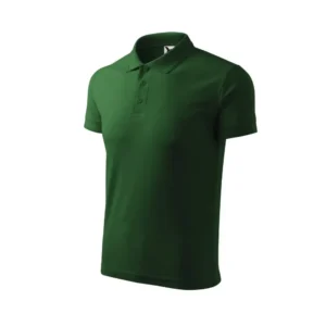 Spate tricou polo bărbați personalizat verde sticlă prezentat pe fundal neutru pentru evidențierea croielii masculine și a designului minimalist