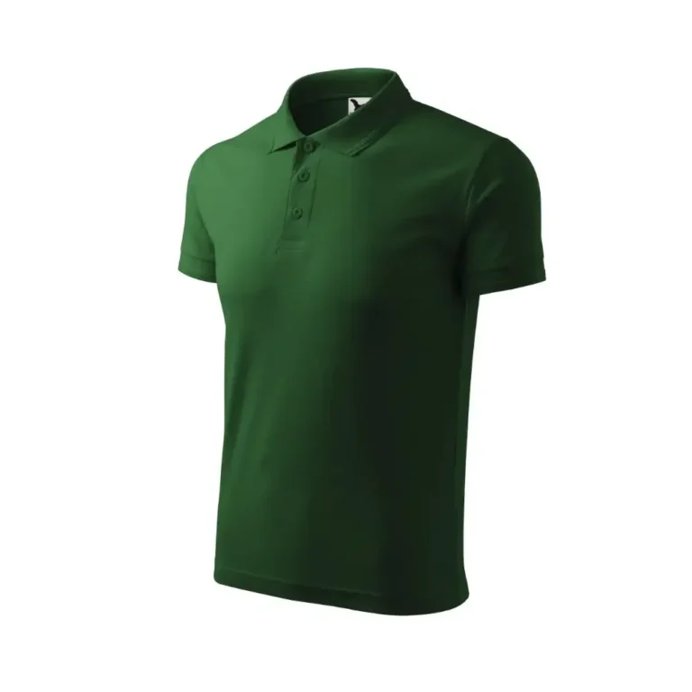 Spate tricou polo bărbați personalizat verde sticlă prezentat pe fundal neutru pentru evidențierea croielii masculine și a designului minimalist