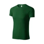 Tricou unisex verde sticlă prezentat din perspectivă laterală pe fundal neutru, croială modernă și material confortabil