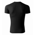 Spate tricou unisex negru prezentat pe fundal neutru, croială universală potrivită pentru personalizare cu logo, text sau design grafic