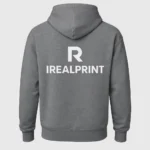Hanorac damă gri graphite văzut din spate cu logo mare, impact vizual puternic și branding eficient