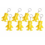 lot brelocuri reflectorizante galbene tip ursuleț personalizate cu logo, ideale pentru școli, programe CSR și prevenție rutieră