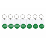 Set brelocuri cu fisă de cumpărături personalizate verde, accesorii promoționale din plastic ideale pentru distribuție și campanii corporate