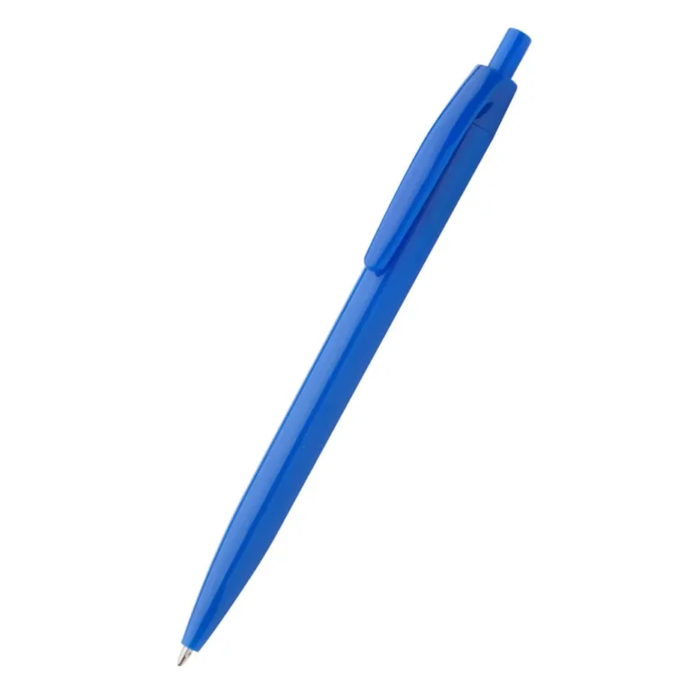 Pix bambus Foxy albastru navy văzut din lateral, pix promoțional eco personalizabil cu logo pentru conferințe, întâlniri și campanii corporate