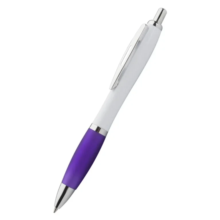 Pix plastic personalizat Elipse White mov prezentat pe fundal alb, produs promoțional pentru firme cu personalizare logo prin tampografie sau print UV