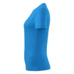Profil tricou damă albastru personalizat care evidențiază linia croielii feminine și materialul de bumbac premium