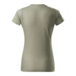 Spate tricou damă personalizat kaki deschis prezentat pe fundal neutru pentru evidențierea croielii feminine
