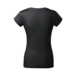 Tricou damă ebony gray cu anchior în V văzut din perspectivă laterală, evidențiind croiala feminină și linia elegantă a materialului