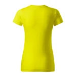 Spate tricou damă personalizat galben lămâie cu croială feminină și material bumbac premium, suprafață pregătită pentru personalizare