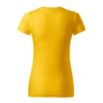 Spate tricou damă personalizat galben cu croială feminină și material bumbac premium, suprafață pregătită pentru personalizare