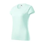 Tricou damă personalizat frost fotografiat din perspectivă laterală pentru evidențierea croielii feminine și a materialului din bumbac