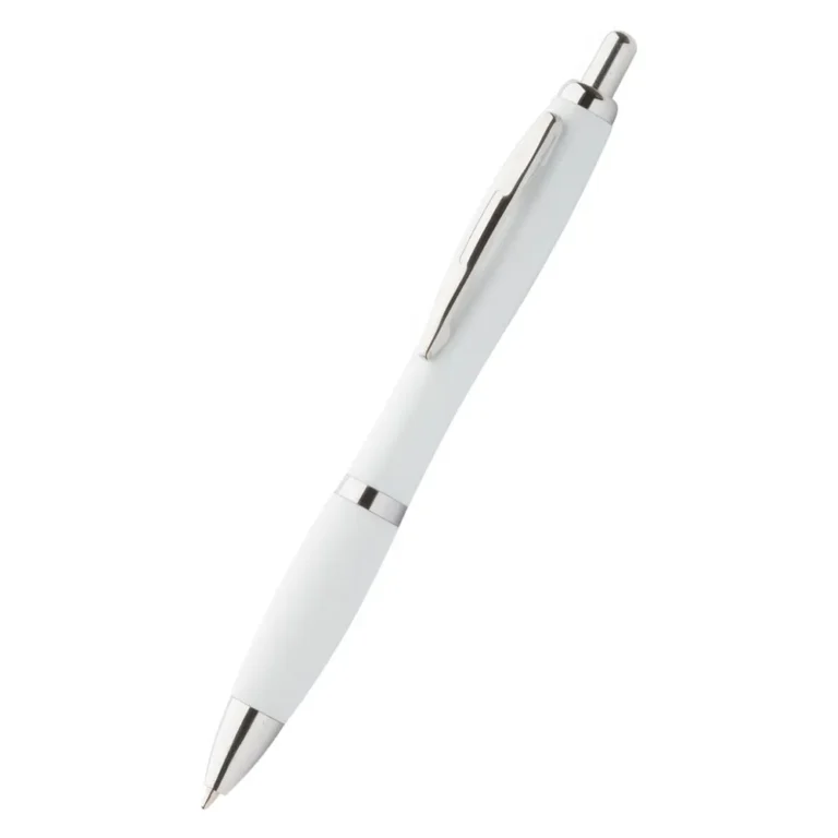 Pix plastic alb model Elipse cu design ergonomic și mecanism click, produs promoțional utilizat de companii pentru branding și promovare