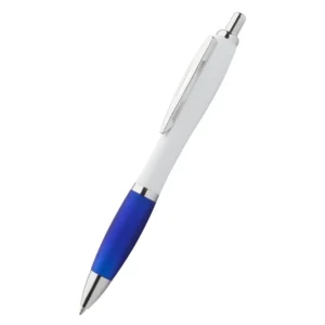 Pix plastic personalizat Elipse White albastru prezentat pe fundal alb, produs promoțional modern pentru firme și personalizare cu logo