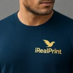 Spate bluză bărbați personalizată albastru navy cu design minimalist și suprafață ideală pentru personalizare logo sau text