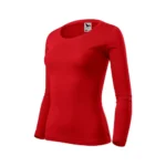 Bluză damă roșie văzută din perspectivă laterală, croială feminină modernă și material din bumbac premium potrivit pentru personalizare
