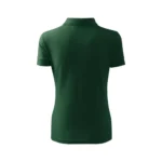 Spate tricou polo damă personalizat verde dark prezentat pe fundal neutru pentru evidențierea croielii feminine