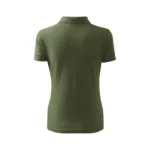 Spate tricou polo damă kaki cu croială feminină cambrată și design minimalist potrivit pentru branding și uniforme moderne