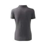 Spate tricou polo damă gri metalic cu croială feminină cambrată și design minimalist pentru uniforme moderne